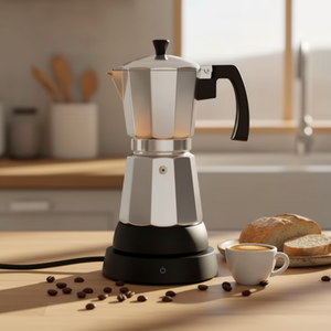 Cafetera Eléctrica Italiana Clásica de Aluminio Plateado, 220V y 110V, 6 Tazas, Cafetera Espresso y Mocha Portátil / Cafetera Moka Eléctrica - Product Image 3