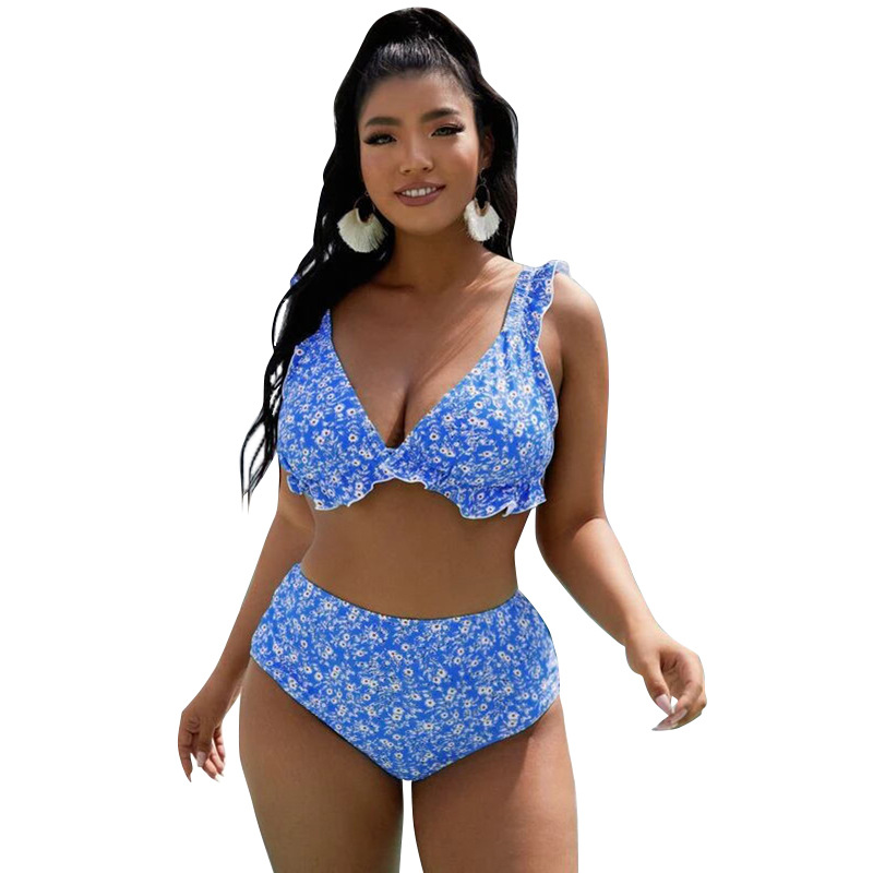 2022 new summer swimsuit women's triangle split floral print large Bikini Swimsuit