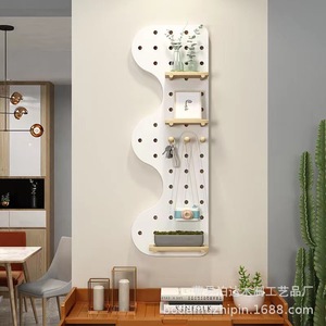 Wooden Irregular Pegboard Wall <b>Shelf</b> With <b>Hooks</b> And <b>Shelves</b> For Storage And Display - Product Image 4