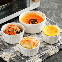 En stock – Ramekin en céramique blanc rayé de 6 oz pour soufflé, cupcakes, pâtisseries et puddings, idéal pour la cuisson au four, personnalisable avec logo
