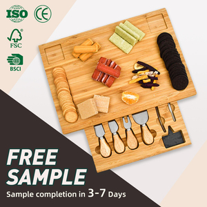 Tabla de Quesos de Bambú con Juego de Cuchillos, Cajón Deslizable, Tabla de Charcutería, Plato para Servir Vino, Carne y Queso, Deluxe - Product Image 1