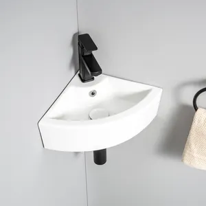 Lavabos de cermica personnalisé lavabo de salle de bain triangle suspendu en céramique lavabo d'angle de petite taille