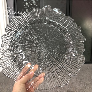 Platos <span class=keywords><strong>Transparentes</strong></span> Baratos para Cena, Decoración de Mesa de Boda, Plato de Presentación Transparente con Borde Ondulado de Vidrio de 13 Pulgadas - Product Image 2