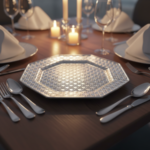 Assiettes de présentation dorées en plastique PP de 13 pouces pour mariage avec motif personnalisé, luxueuses, durables, réutilisables pour anniversaires, dîners et événements - Product Image 6