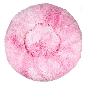 Wholesale 40cm Luxury Custom Donut Shaped Plush Pet Bed House Cushion With Removable Cover Printed Pattern For Cats And Dogs