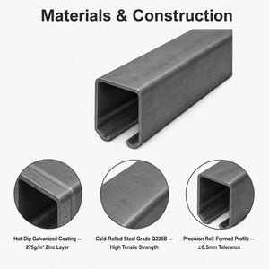 Rail en profil C 42x54x2,5 mm pour <span class=keywords><strong>portail</strong></span> <span class=keywords><strong>coulissant</strong></span>, tôle d'acier galvanisé (1-6 m) Système de suspension - Product Image 4