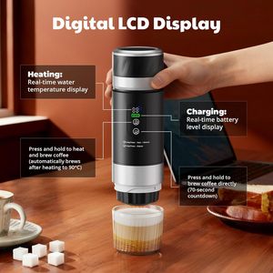 เครื่องชงกาแฟเอสเพรสโซแบบพกพาใหม่จากโรงงาน พร้อมระบบทำความร้อนในตัว หน้าจอ LED ใช้พลังงานจากแบตเตอรี่ เหมาะสำหรับการเดินทาง ท่องเที่ยว แคมป์ปิ้ง และใช้ในรถยนต์ ฟิตเนส - Product Image 3