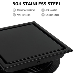 Drain de sol carré encastré pour salle de bain, en acier inoxydable SUS 304 noir mat, 6 pouces, pour carrelage, vente en gros directe usine - Product Image 2