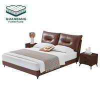 Lit en cuir souple de luxe au design italien pour chambre principale, base de lit moderne en cuir marron taille King/Queen pour villa et appartement