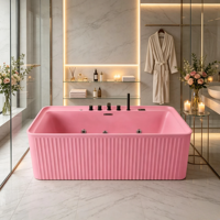 Baignoire rose moderne autoportante pour salle de bain, jacuzzi intérieur en acrylique avec jets de massage à bulles et panneau de commande