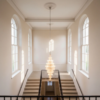 Grande Suspension LED Verticale Style Lustre en Verre, Blanc Chaud, Intensité Variable, en Fer et Verre pour Hall d'Entrée, Salon, Escalier