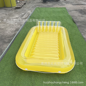 Rectangular Inflatable Floating Bed 70x46 Inches With Headrest For Swimming Pool Use Yellow PVC Material - Product Image 3