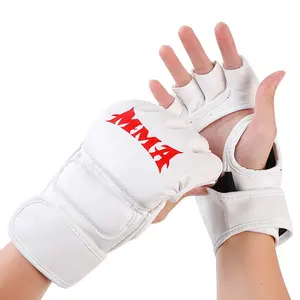 Заводская поставка, логотип, высокое качество, профессиональные перчатки из искусственной кожи на полпальца Для MMA, бокса, тренировочные перчатки