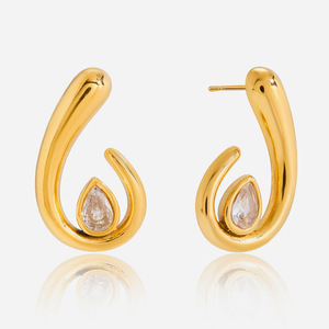 Pendientes Huggie con Forma de Gota de Agua, Engaste de Bisel, Acero Inoxidable, Diseño Geométrico, Joyería de Moda - Product Image 1