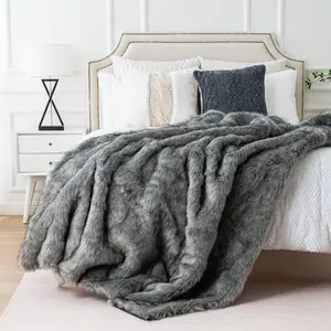 Nhà Máy Tùy Chỉnh Bán Hàng Trực Tiếp Siêu Mềm 100% Polyester Sang Trọng Dài Tóc Lông Cừu Chăn Faux Lông Thú Chăn