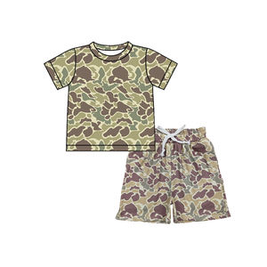 Ensemble de vêtements pour bébé garçon BSSO1908, boutique personnalisée, imprimé camouflage gris, tenues pour enfants, vente en gros, ensemble à manches courtes - Product Image 2