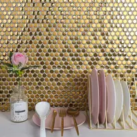Nhà Máy Giá Glossy Mix Matte 19 Mét Vòng Tròn Gốm Tường Penny Vòng Gạch Mosaic Vàng Cho Nhà Bếp Backsplash Tường Phòng Tắm