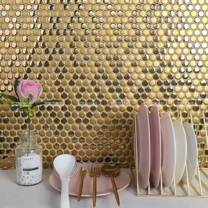 Precio de Fábrica, Azulejo de Cerámica Circular de 19 mm, Brillante y Mate, Mosaico Redondo Dorado para Paredes de Cocina, Baño y Revestimiento - Product Image 1