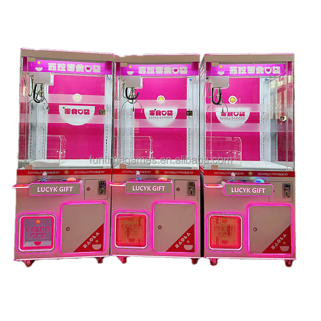 LED Light Arcade Claw Crane Machine with Top Snack Vending and Bottom Candy Toy Prize Dispenser