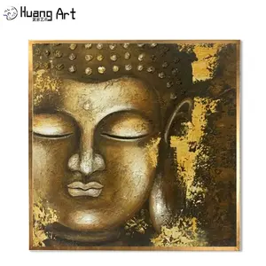 Pure Handmade Buddha Oil Painting on Canvas Buddhism Wall Picture for Temple Modern Abstract Buddha Face Portrait Religion Art
