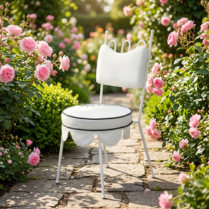 Silla de Comedor Moderna Apilable de Hierro Forjado Blanco Ondulado con Falda Festoneada y Cojín con Ribetes, Plegable y Duradera <span class=keywords><strong>para</strong></span> <span class=keywords><strong>Restaurantes</strong></span>, Hoteles y Escuelas - Product Image 5