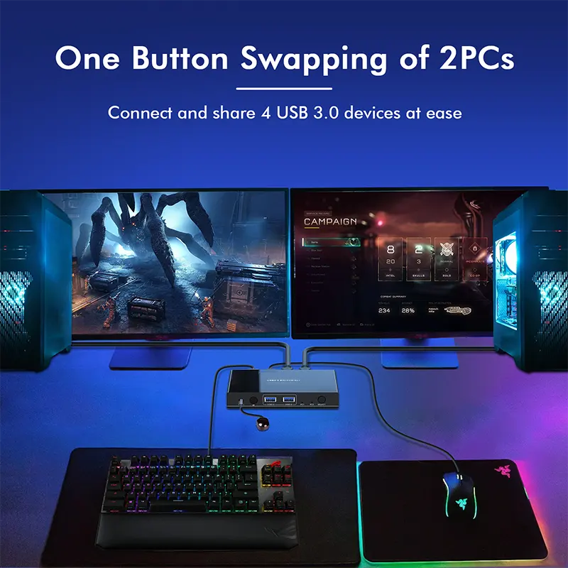 2 In 4 Out USB 3.0 Switch USB 3.0 berbagi Switcher IR Remote KVM Switch Hub untuk Mouse Keyboard Scanner Printer