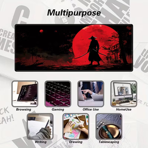 Grand tapis de souris de jeu 35,4 <span class=keywords><strong>x</strong></span> 15,7 pouces, design samouraï japonais, base en caoutchouc antidérapante, lavable, tapis de bureau étendu, PC portable - Product Image 4