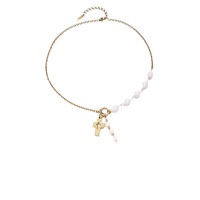Collier pour femme Bowei, style européen et américain, en acier inoxydable électroplaqué, luxe léger, niche, imitation perle, croix, clavicule