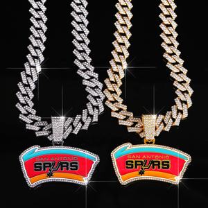 Pabrik langsung San Antonio Spurs liontin Basket Kejuaraan kalung Hip Hop gaya berlapis emas es keluar Tautan Kuba rantai - Product Image 2