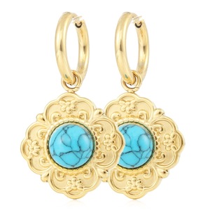 Pendientes colgantes chapados en oro con incrustaciones de turquesa en forma de flor, joyería para mujer FY190251 - Product Image 1
