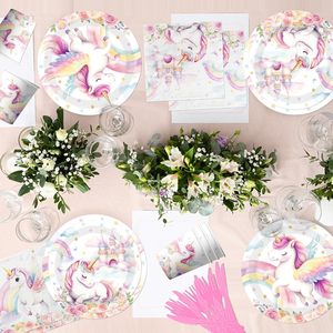 Décorations d'anniversaire licorne arc-en-ciel, vaisselle pour fête licorne pour fille, assiettes et serviettes licorne, gobelets pastel - Product Image 5