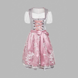 Costume d'Oktoberfest <span class=keywords><strong>de</strong></span> Munich pour femmes, jupe allemande, chemisier bavarois gris, <span class=keywords><strong>tablier</strong></span> blanc, tenue traditionnelle festive - Product Image 4