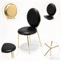 Chaise ronde rembourrée noire avec cadre en acier inoxydable doré, chaise de banquet pour cérémonie de mariage et restauration