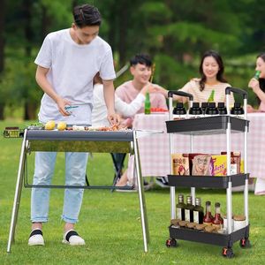 접이식 3 계층 스토리지 카트 유틸리티 친환경 PP 플라스틱 선반 트롤리 카트 롤링 스토리지 주최자 바퀴 카트 - Product Image 2