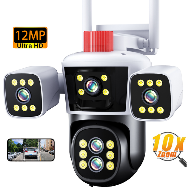 IPC360 Home 12MP 360 Degree Rotation 4 Lenses Triple Screen 10x Zoom Wireless Camera DIY Home Security Panoramic IP66 Waterproof