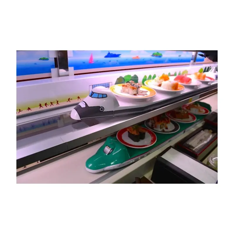 Sistema de entrega de comida de tren de sushi Shinkansen, cinta transportadora rotativa para sushi
