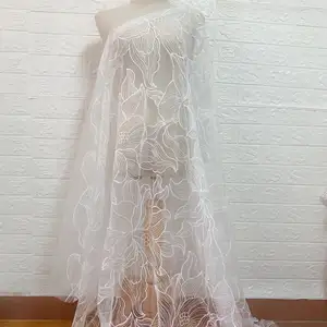 WHF-362 Hechun white bridal lace material for fashion show heavily lace fabric