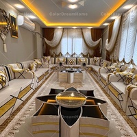 Ensemble Canapé Arabe Royal Sur Mesure Noir et Or, Design de Mobilier de Sol Majlis, Canapés Arabes de Luxe