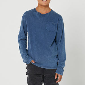 Personnalisé décontracté coton enfants vêtements hauts pullover couleur unie bébé garçons vêtements bleu minéral adolescent aller à <span class=keywords><strong>la</strong></span> poche à manches longues t-shirt - Product Image 3