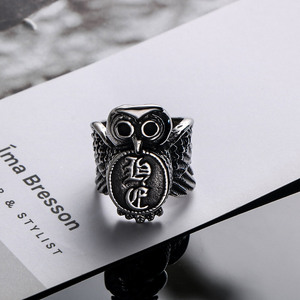 Owl <b>Ring</b> <b>Titanium</b> Steel Men's Animal Punk Jewelry SA410 Gift - Product Image 1