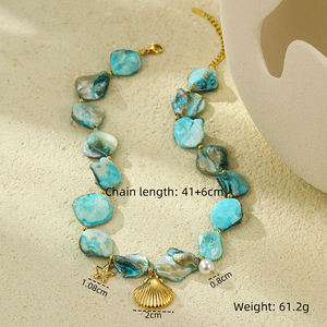 Collar, Pulsera y Aretes de Acero Inoxidable Impermeables y Coloridos, Joyería de Moda para Verano y Playa con Dijes de Caracola, Concha y Estrella de Mar - Product Image 6