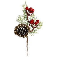 Jarum pinus buatan semprotan Berry merah dekorasi bunga ranting bel kerucut pinus dekorasi cabang Holly bunga buatan