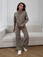 Ensemble décontracté avec logo personnalisé : pull tricoté uni à coupe ample avec double fermeture éclair et pantalon long en nylon/coton avec ceinture