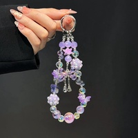 Pulsera con dije de lazo de cristal de colores dulces para cadena de colgante de teléfono móvil, venta al por mayor, dije brillante para teléfono móvil