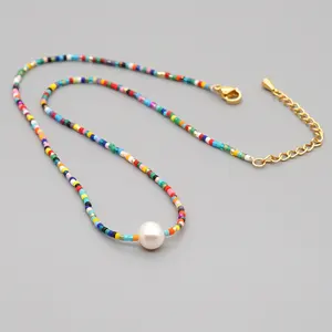 Go2boho Colorful Beads Jewellery 2022 Fashion Freshwater Pearl Necklace For Women Jewelry Bohemian Rainbow Miyuki Bead Necklaces