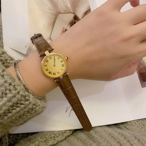 Womens Luxury Crocodile Embossed Brown Strap Watch Retro Gold Case Roman Dial Watch for Party Wedding - Product Image 6