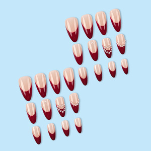 Presse sur ongles perle rouge amande française <span class=keywords><strong>de</strong></span> luxe <span class=keywords><strong>de</strong></span> haute qualité 24 pièces presse acrylique artificielle sur les ongles pour <span class=keywords><strong>manucure</strong></span> - Product Image 2