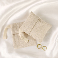 Pochette à bijoux en coton et lin écologique avec logo personnalisé, sac parfumé respirant, sac cadeau portable en lin pour bague et boucles d'oreilles