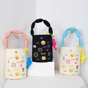 Tas Ember Katun Empuk Kustom Tas Kanvas Wanita Kecil Imut Bordir untuk Anak Perempuan