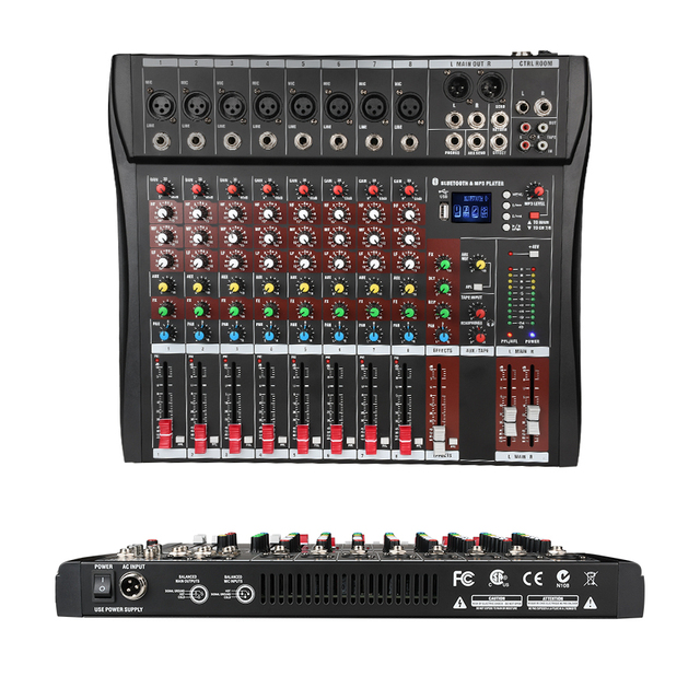 8 Channel Audio Mixer, Phantom Power 48V, Built-in USB MP3 Player, OEM Support, DJ Console for Studio Recording